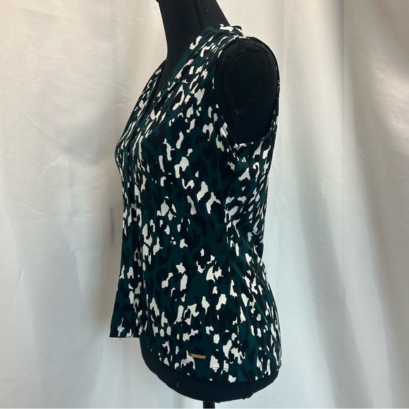Calvin Klein emerald green black white Sleeveless Leopard-Print Blouse Sz XS - Picture 3 of 12